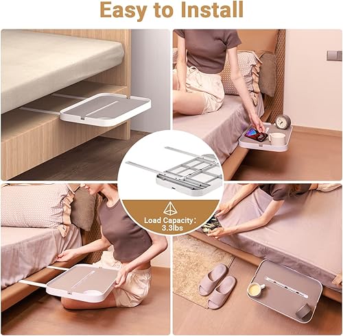 Miniatura 5 de KIWIFOTOS Estante de noche de 17 pulgadas para mesita de noche debajo del colchón, organizador de mesita de noche, bandeja de noche para