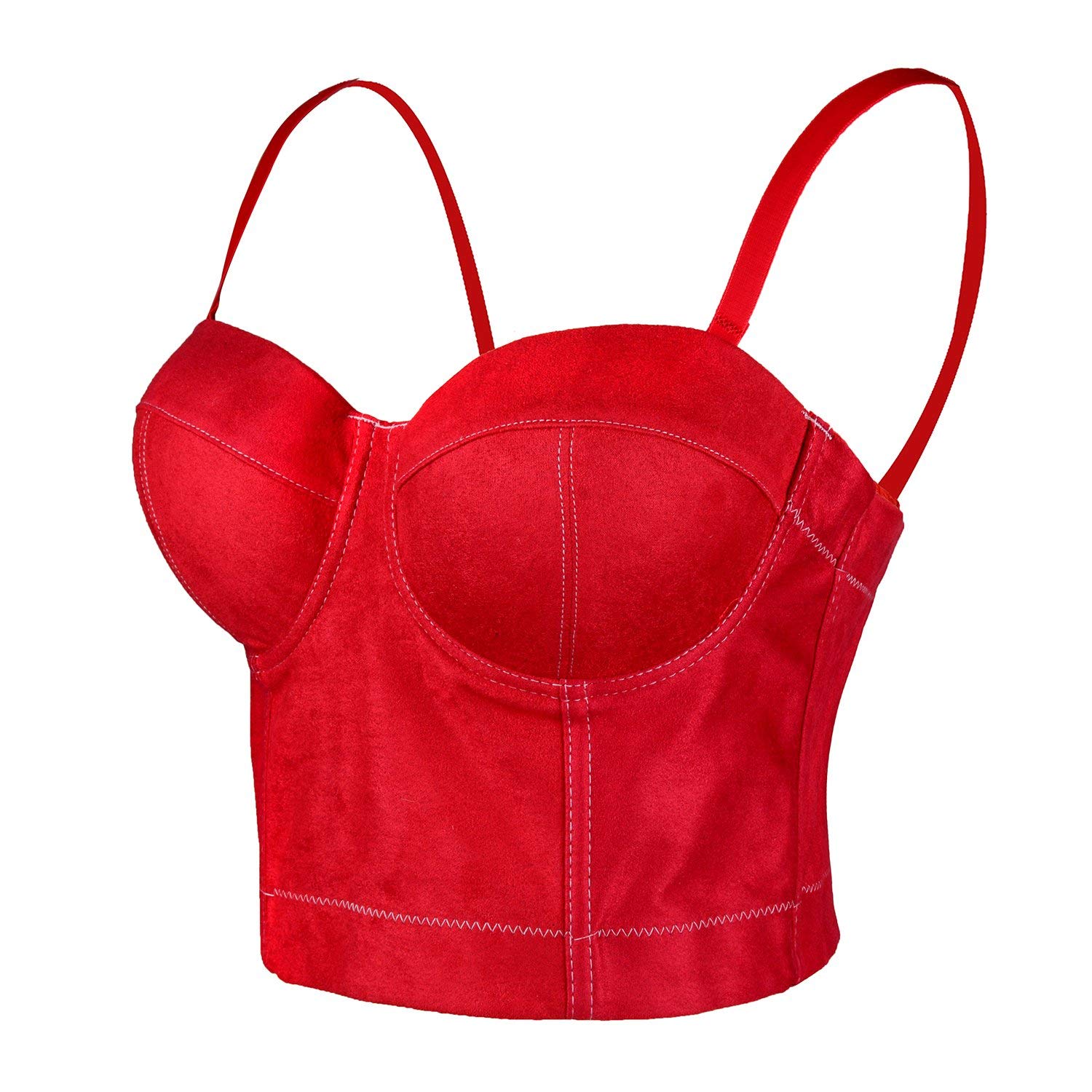 ELLACCIFaux Suede Leather Bustier Crop Top Push Up Women's Corset Top Bra Red