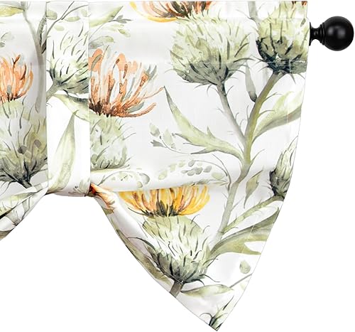 Leeva Cortinas de lino para cocina, cenefas de lino con estampado de flores de eficiencia energética, bolsillo para barra, cortinas pequeñas para