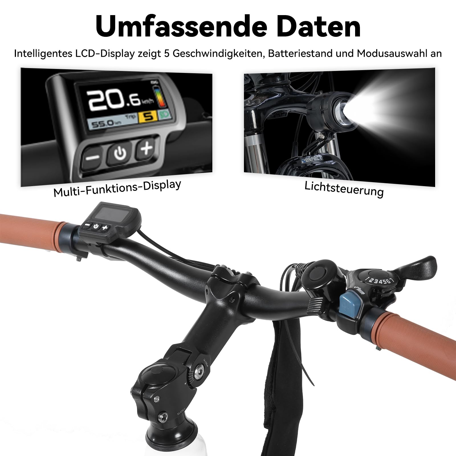 HILAND Bicicletta Elettrica 26 Pollici, E-Bike City Bike 7 Velocità con Motore 250W, Freni a Disco, Batteria 7,8Ah/10,4Ah, Bicicletta Elettrica Uomo Donna per Città e Pendolarismo