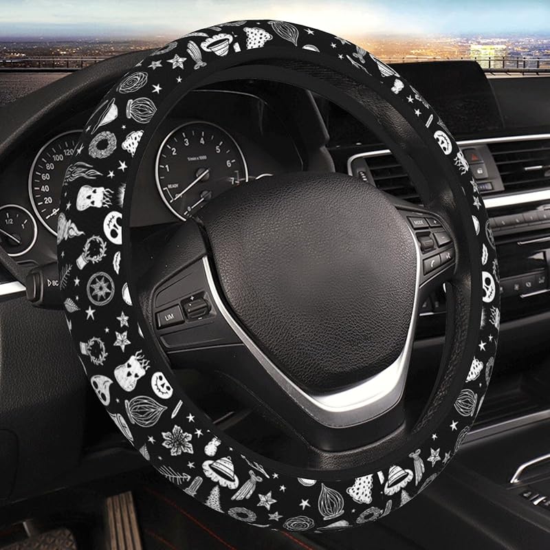 Capa para Volante Automotivo com Estampa de Fantasma, Tecido 100% Poliéster e Encaixe para Volantes de 36,8 a 38,1 cm indokyeyqaz