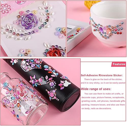 Miniatura 4 de 14 hojas de calcomanías de diamantes de imitación, joyas y gemas autoadhesivas para manualidades, álbum de recortes, multicolor