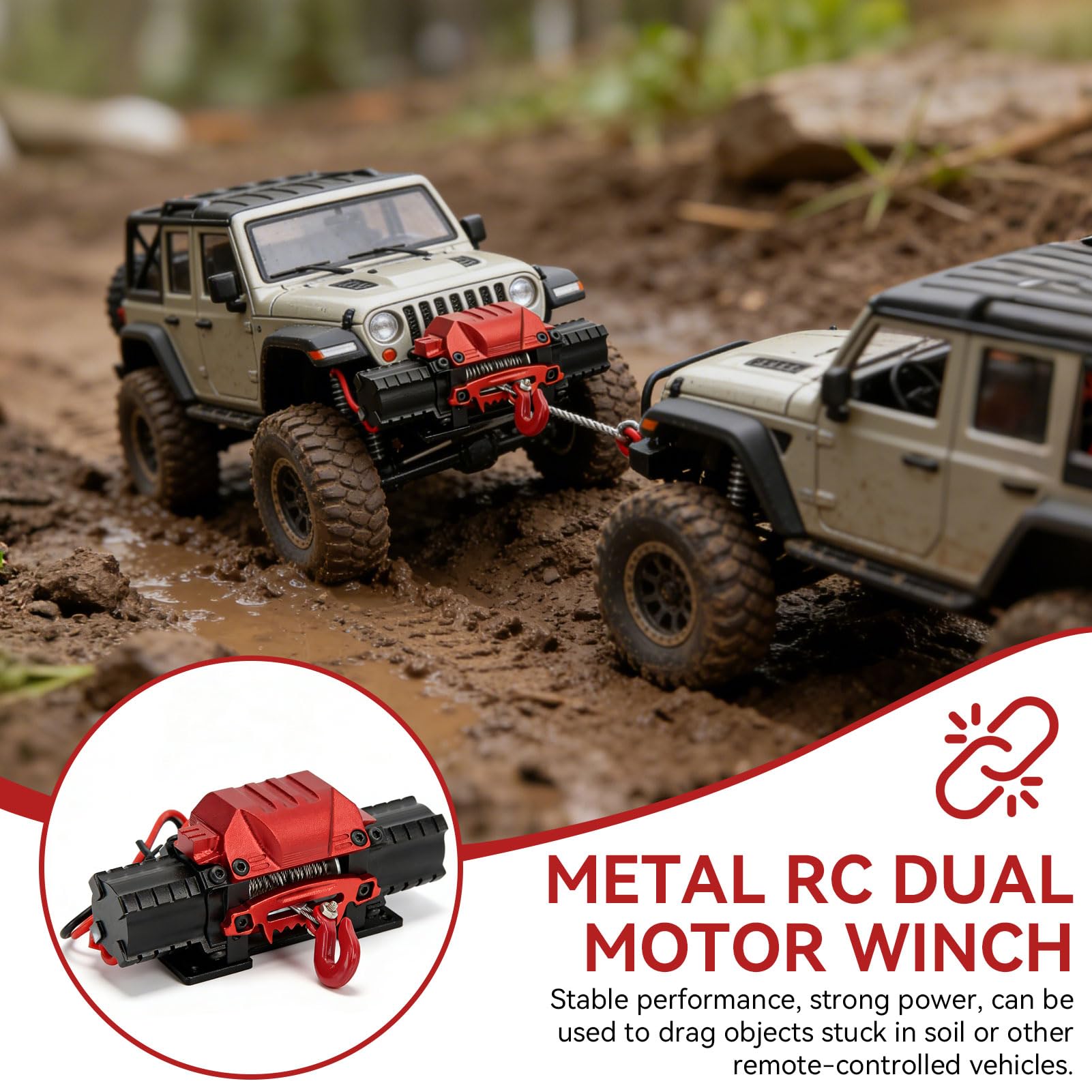 Wciągarka samochodowa RC, 10 kg ciągnięcie Gorce pilot symulacja ciągnięcia zabawka model wciągarki ze stopu aluminium wysoka symulacja RC samochód podwójny silnik wciągarka z drutem 270 (czarny)