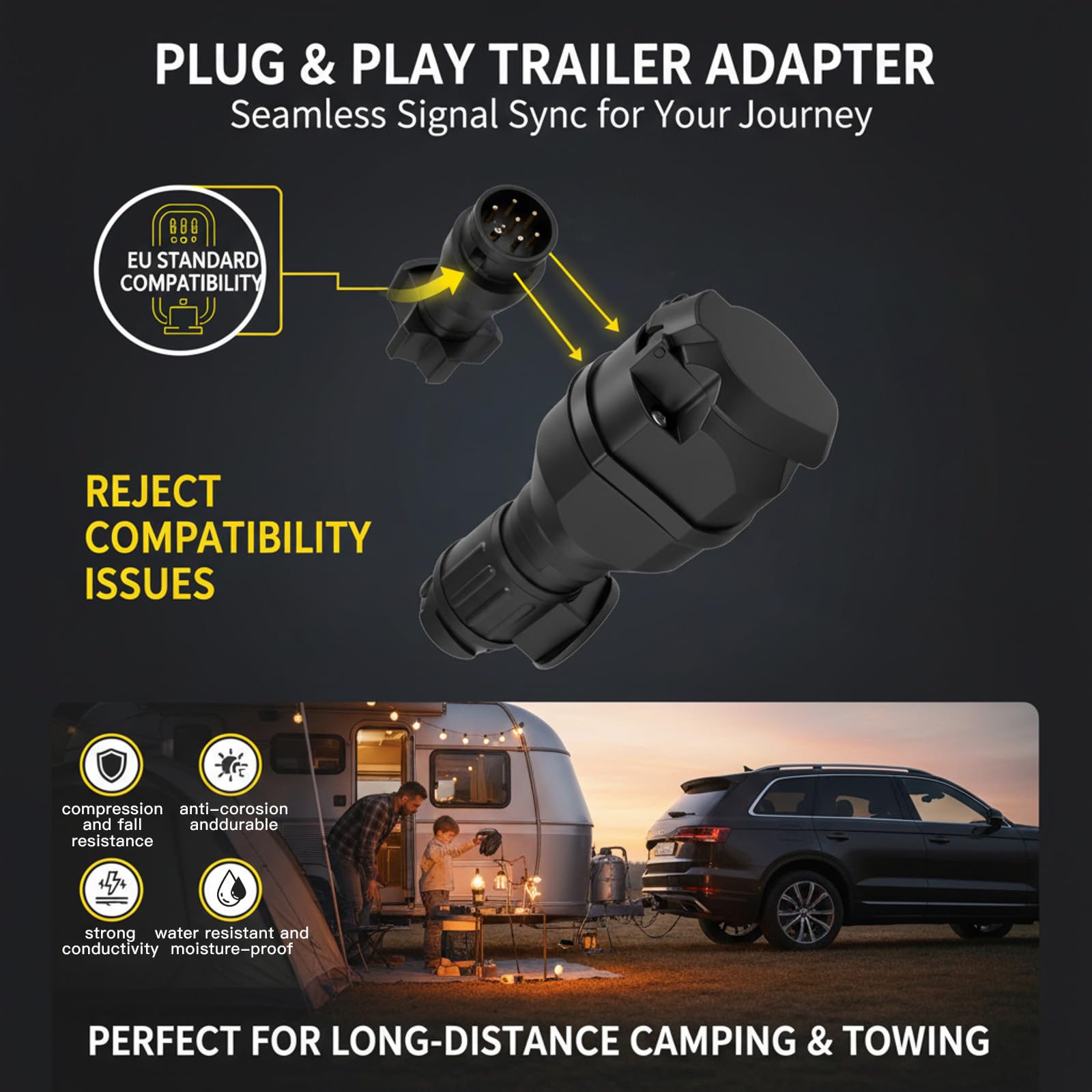 13 Pol Anhänger Adapter - Canbus Kompatibel - 12V Anhängerstecker 13 Polig Nach ISO 11446 mit LED Anzeige - Stecker Für PKW Anhänger - Wasserdicht Für Wohnwagen Trailer Fahrradträger
