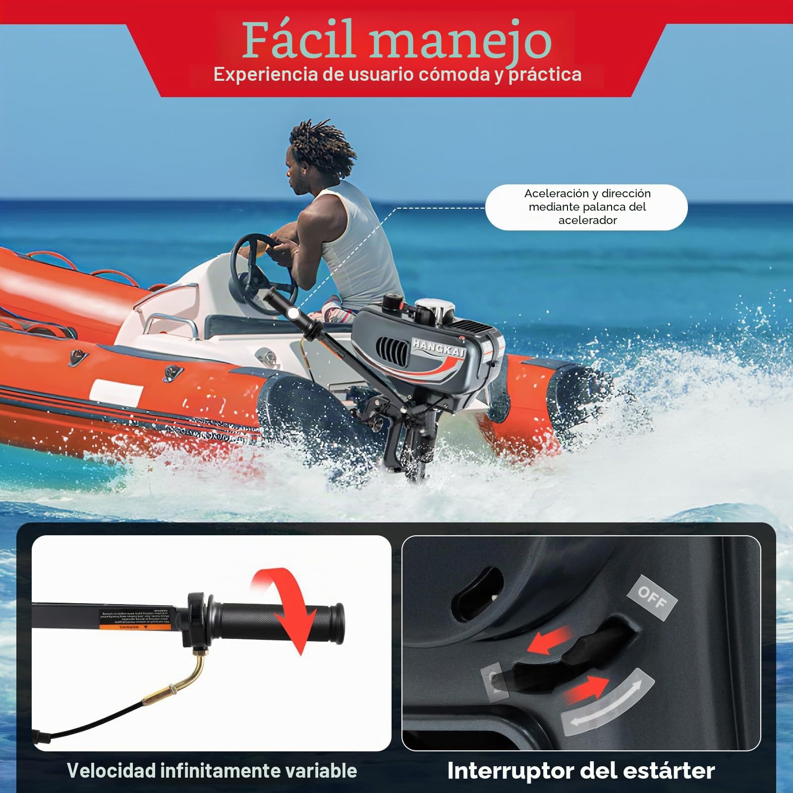 MINRS Motor fuera de borda de gasolina 3,5 CV 2 tiempos 49cc Motor de barco de pesca Profi Motor fuera de borda, medio enfriamiento por agua medio enfriamiento por aire, ahorro de combustible