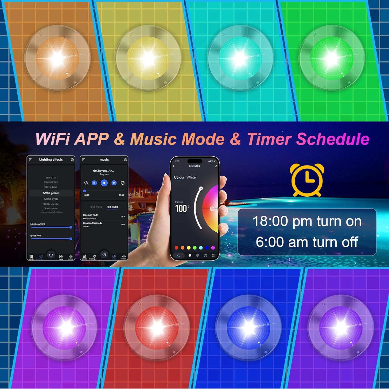 60Ft 10Inch 60W Smart WiFi Led Pool Lights for Inground Pool with 3 Control Way(APP/Remote/Controller), Multi-Color Changing Underwater Swimming Pool Light for Large 10" Wet Niches