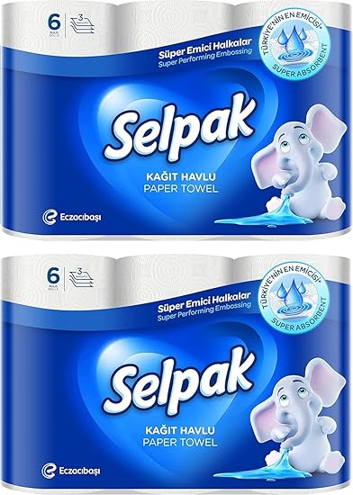 Selpak 3 Ply Kitchen Tissue Paper Roll - 6 Rolls (80 Pulls Per Roll), Pack of 2