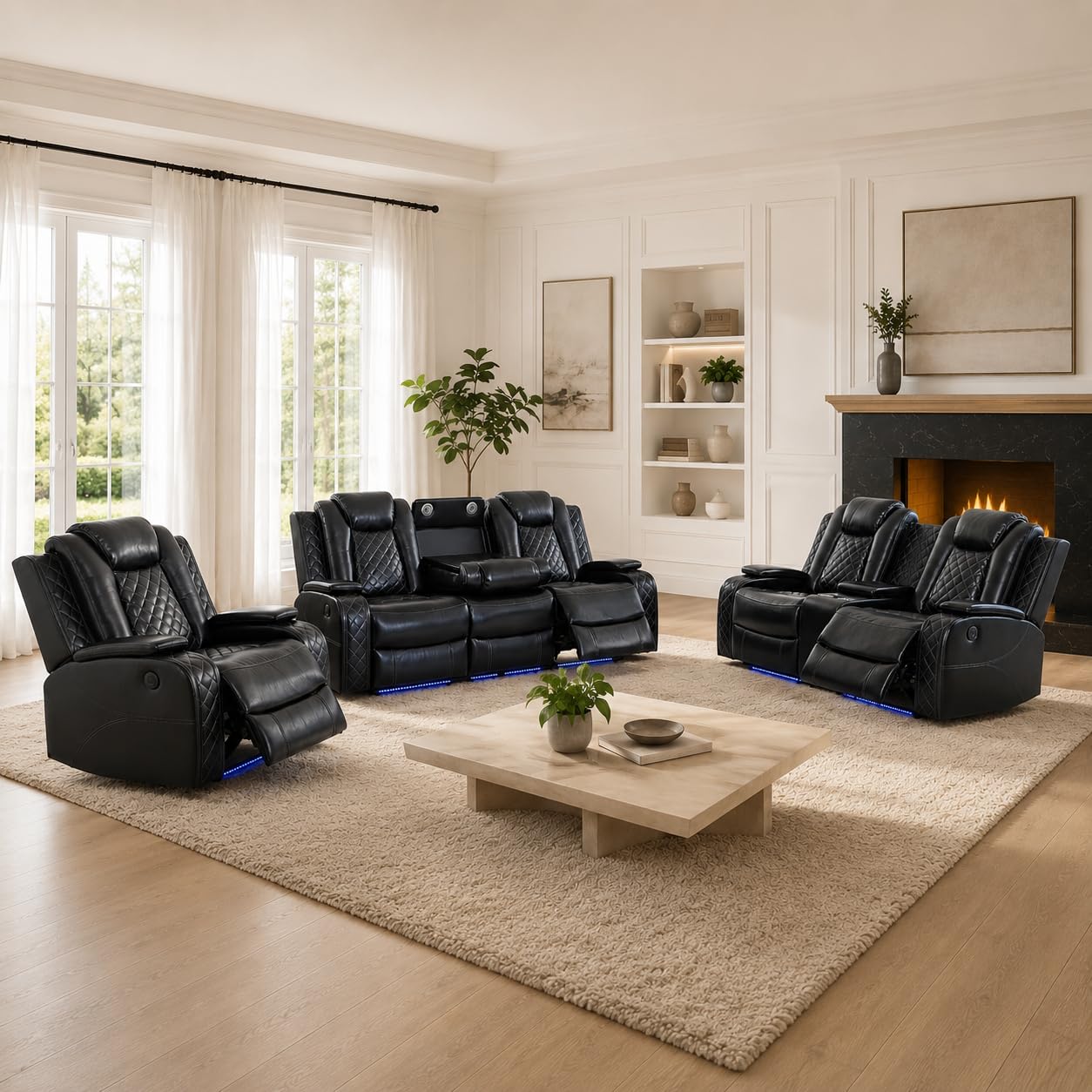 ELDANISH 3-Piece Leather Power Recliner Sofa Set