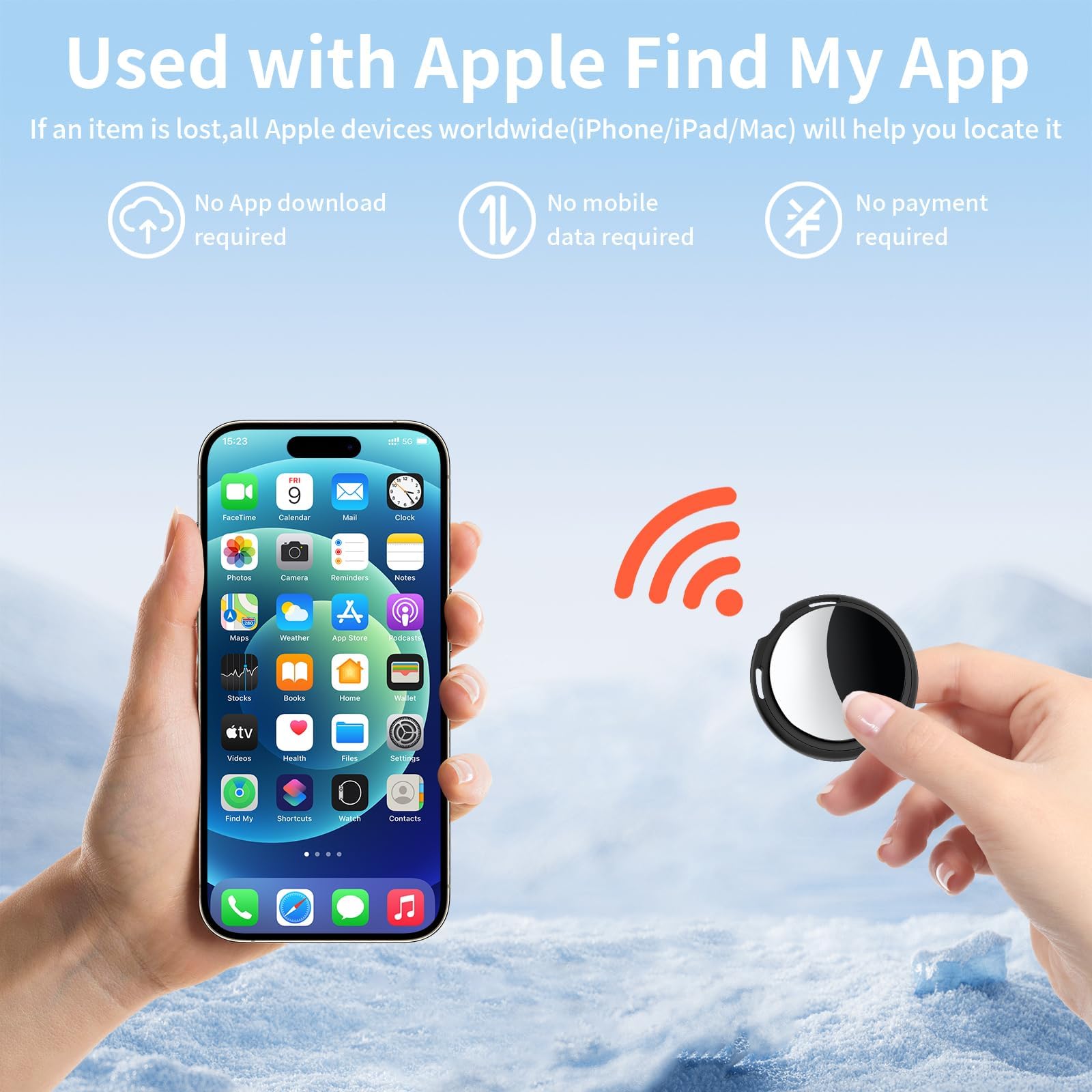 2 Pack Item Finders Tracker Tag[Apple MFi Certified] Works with Apple Find My (iOS Only) Air Bluetooth Smart Tag Key Finder with Sound Waterproof Worldwide Network Tracking for Dog Wallet Luggage Pets — view 4
