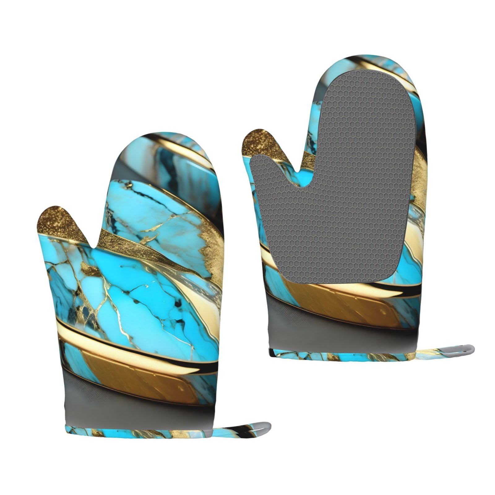 Turquoise Marble Print Oven Mitt Non-Slip Heat-Insulating Silicone Ovens Mitts Kitchen