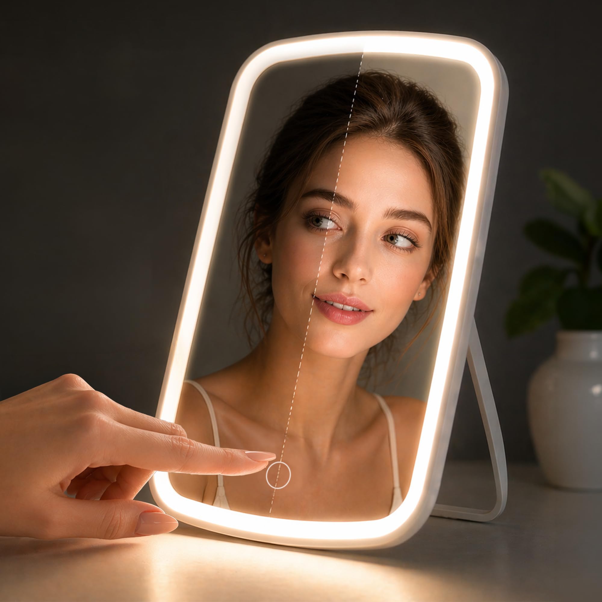 LIVIVO LED Makeup Mirror with Lights - USB-C Rechargeable Cosmetic Mirror - Freestanding Light Up Mirror with 3 Lighting Modes - Adjustable Angle Portable Mirror – White