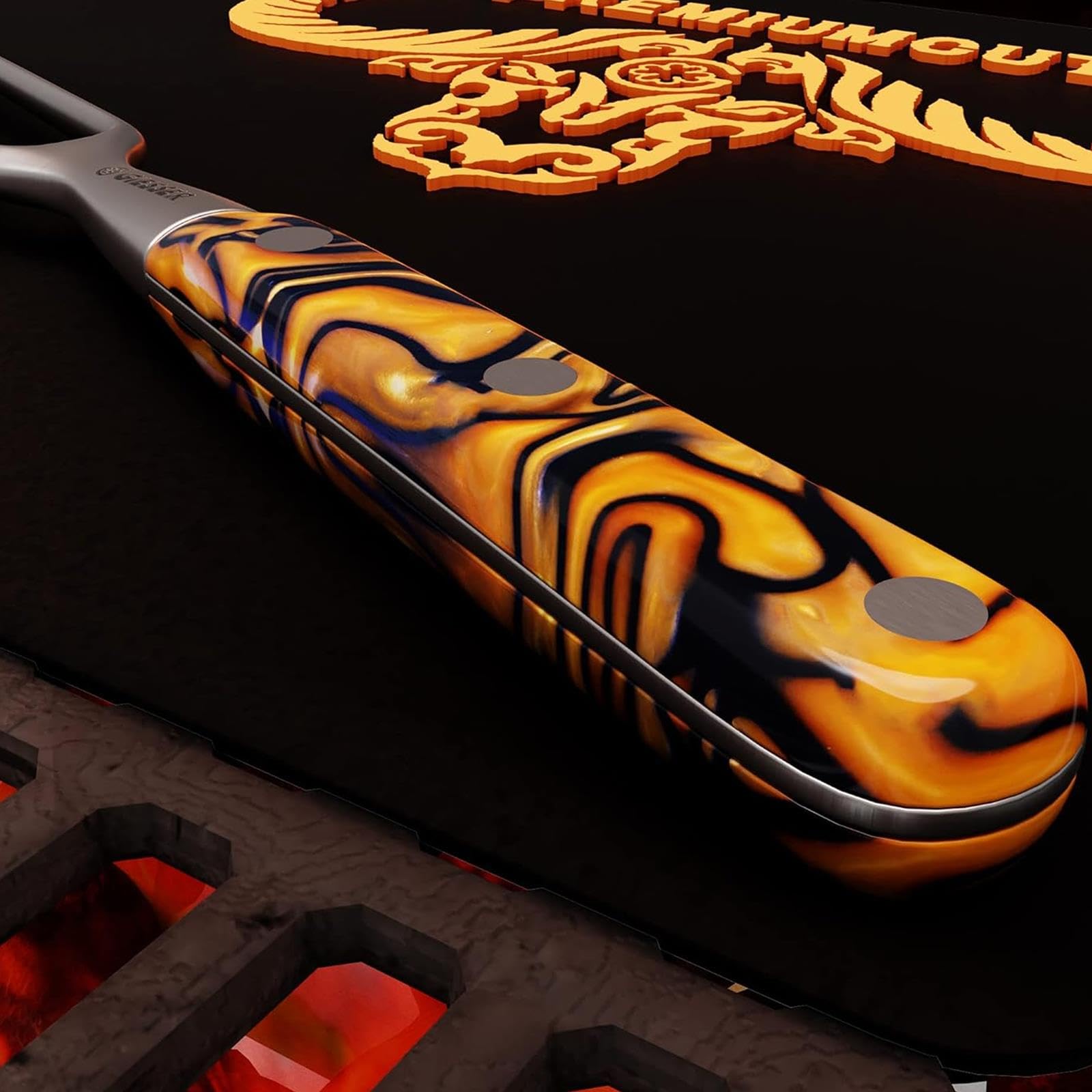 Giesser since 1776 - Made in Germany - Tenedor para trinchar, 21 cm, Spicy Orange, PremiumCut Fork No 1, mango de material acrílico, exótico, inoxidable, cuchiillo para parrilla alemán afilado