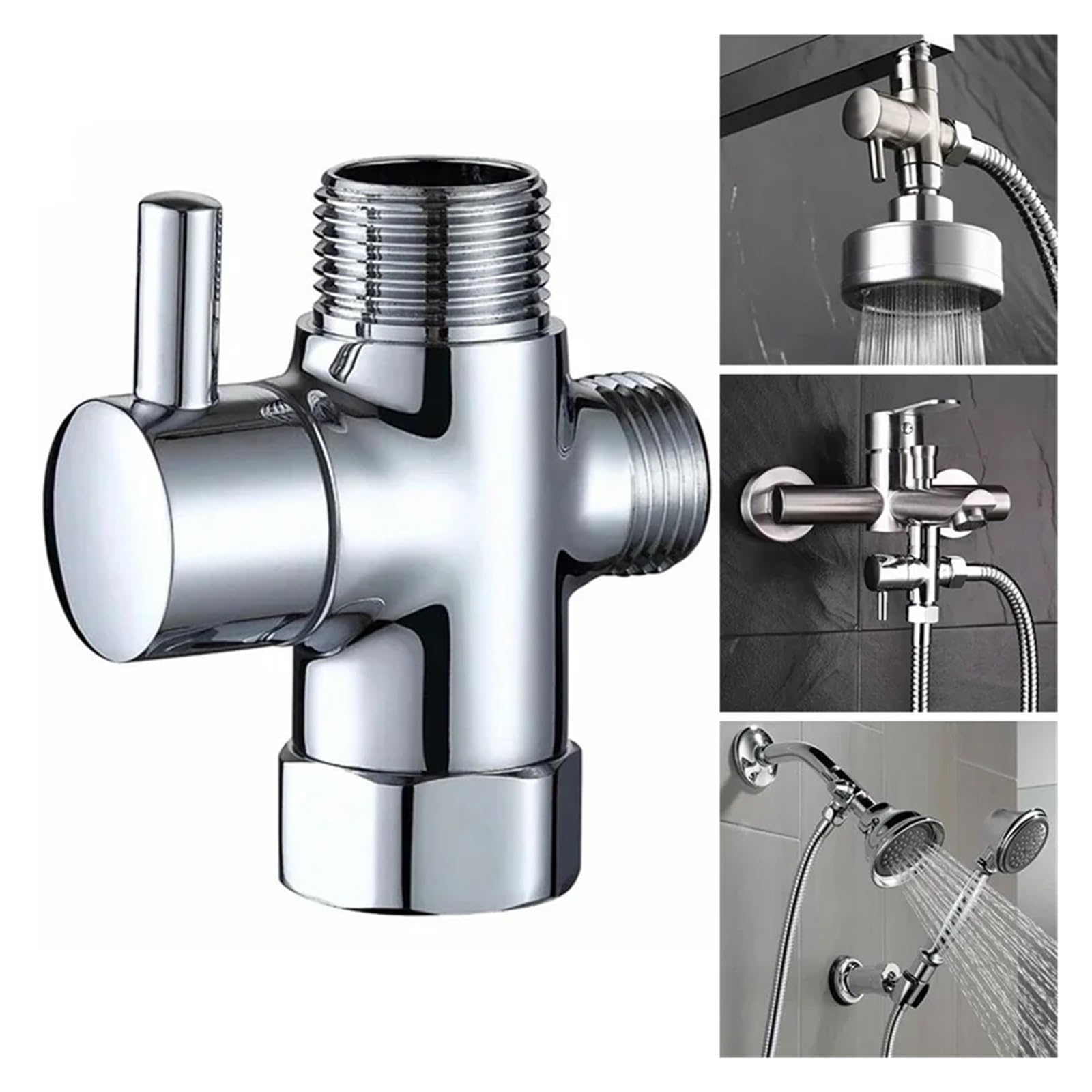 Valvola deviatrice a 3 vie G1/2in, convertitore adattatore a T, rubinetto doccia in ottone for bagno, divisore d'acqua