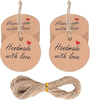 100Pcs Handmade with Love Tags Paper Hanging Tags with String 1.2” Round...