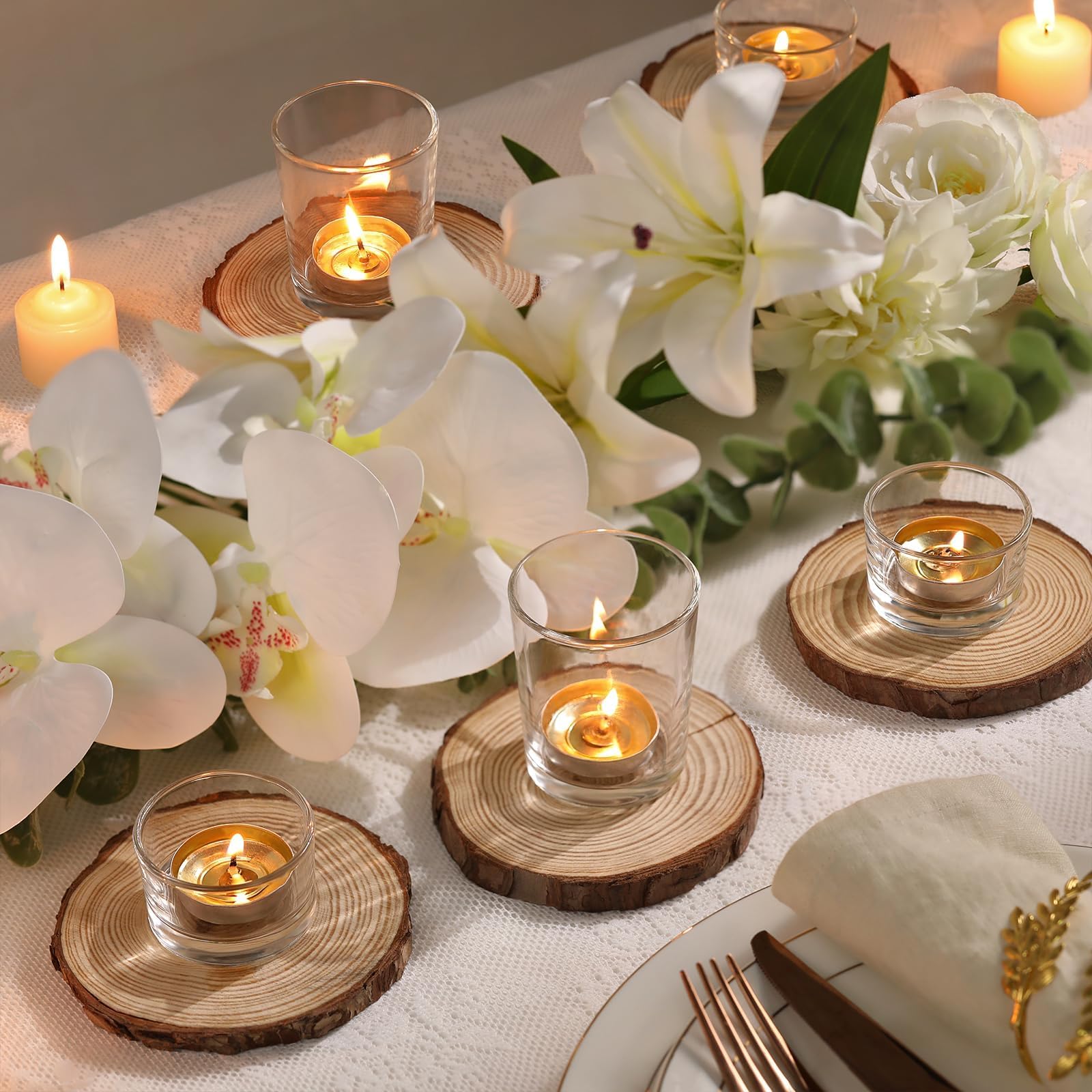 LETINE 24 Stück Teelichtgläser Set, Klar Teelichthalter, 2 Stile Glas Kerzengläser(Ø5,3cm*6,3cm | Ø4,8cm*3,5cm), Teelichthalter Glas für Weihnachten, Festivals, Hochzeiten, Heimdekoration