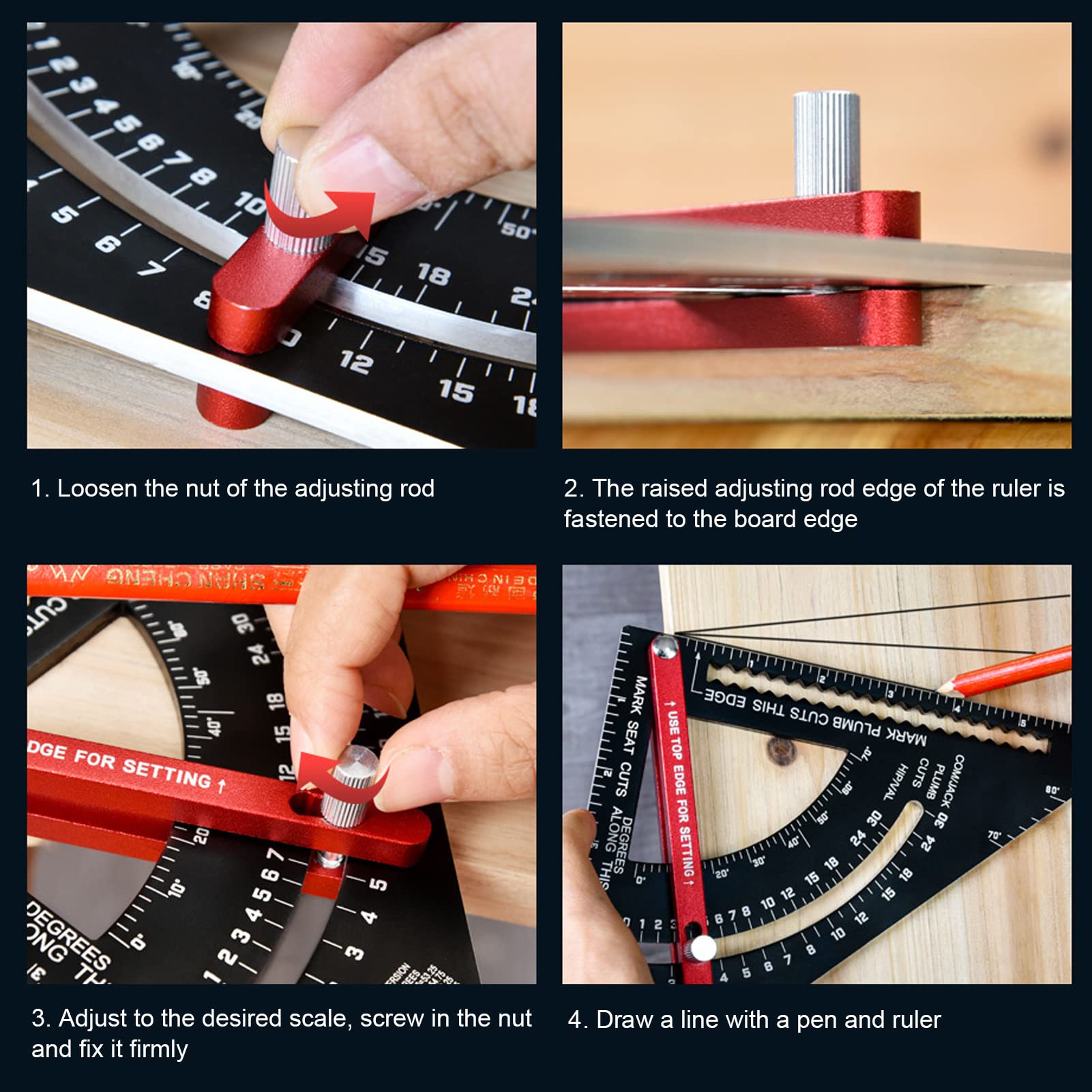 Escuadra de Carpintero, escuadra para Vigas de aleación de Aluminio de 7 Pulgadas, Regla Triangular de carpintería con goniómetro.