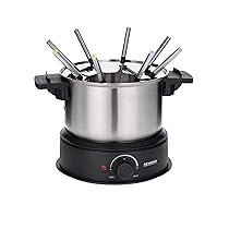 SEVERIN Set Fonduta Elettrico, 1,4 Litri, 1500W, Temperatura Regolabile, Pentola Inox, 8 Forchette Colorate, Paraspruzzi, Cavo Lungo 100cm, 30,0 x 23,5 x 25,5 cm, Argento, Nero – FO 2470