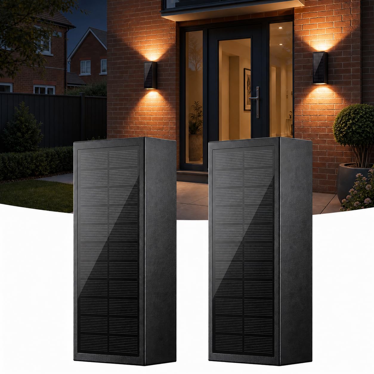 vighep 2Pack Solar Wall Lights Outdoor, Dusk to Dawn Up Down Wall Light, Dual USB & Solar Powered, Dimmable 3000K to 6000K, IP65 Waterproof LED Outside Lighting for Porch Patio Garage Yard