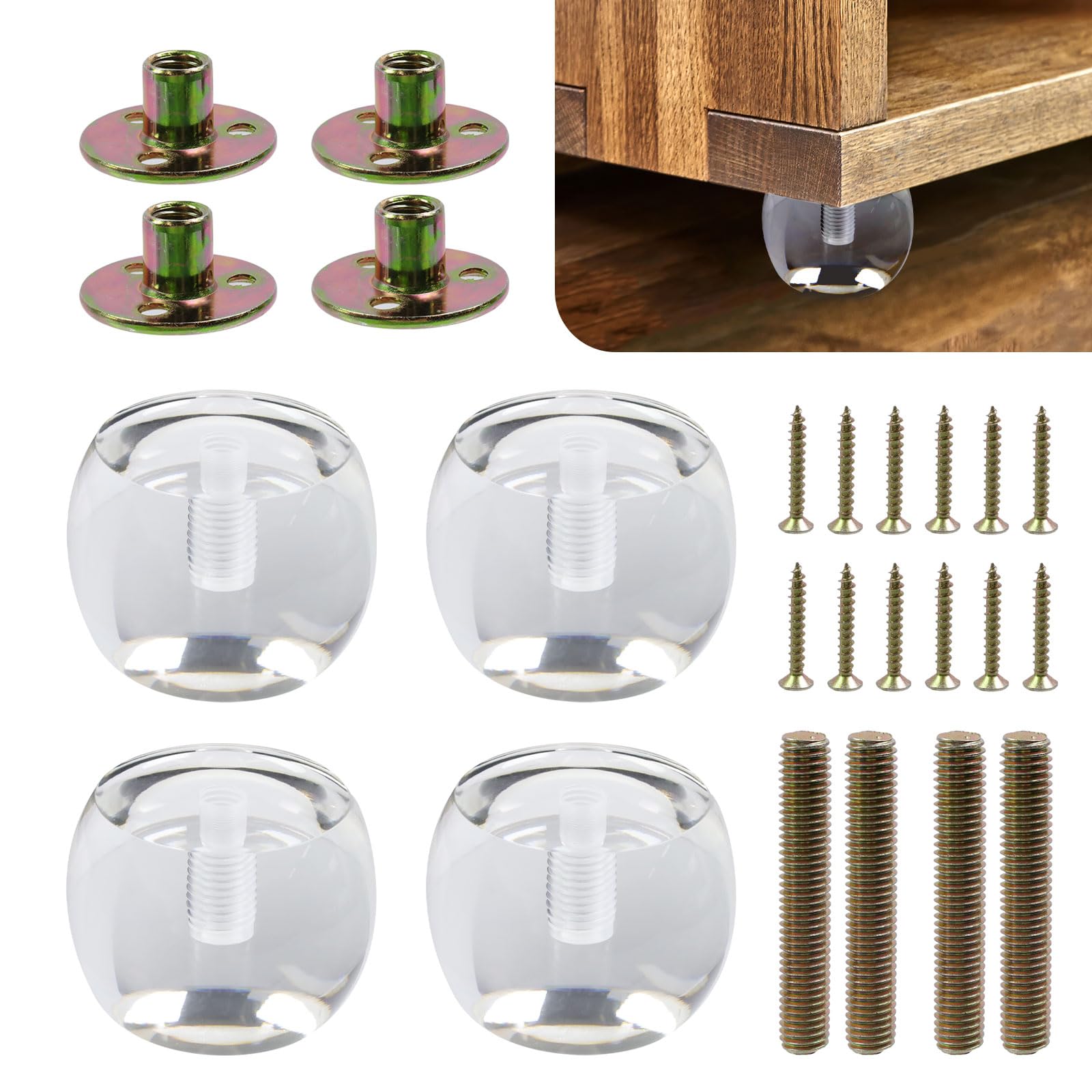 Mcredy 4 Pcs Sofa Chair Table Legs Decorative Clear Acrylic Furniture DIY Legs with Mounting Hardware for Sofa Cabinet Feet Replacement or Height