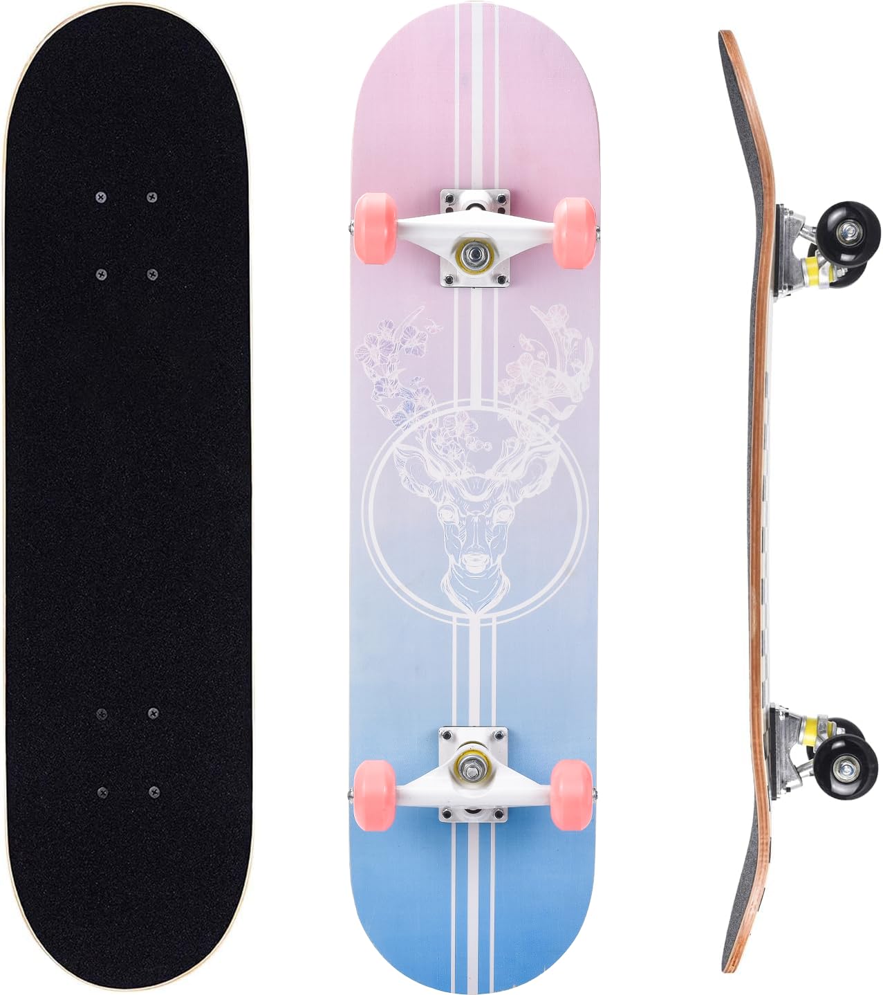 ERNAN Skateboard,Monopatín Completo Profesional de 31 x 8 Pulgadas,7 Capas Monopatín de Madera de Arce con Rodamiento ABEC-7 para Niño Niña/Adulto Principiante.