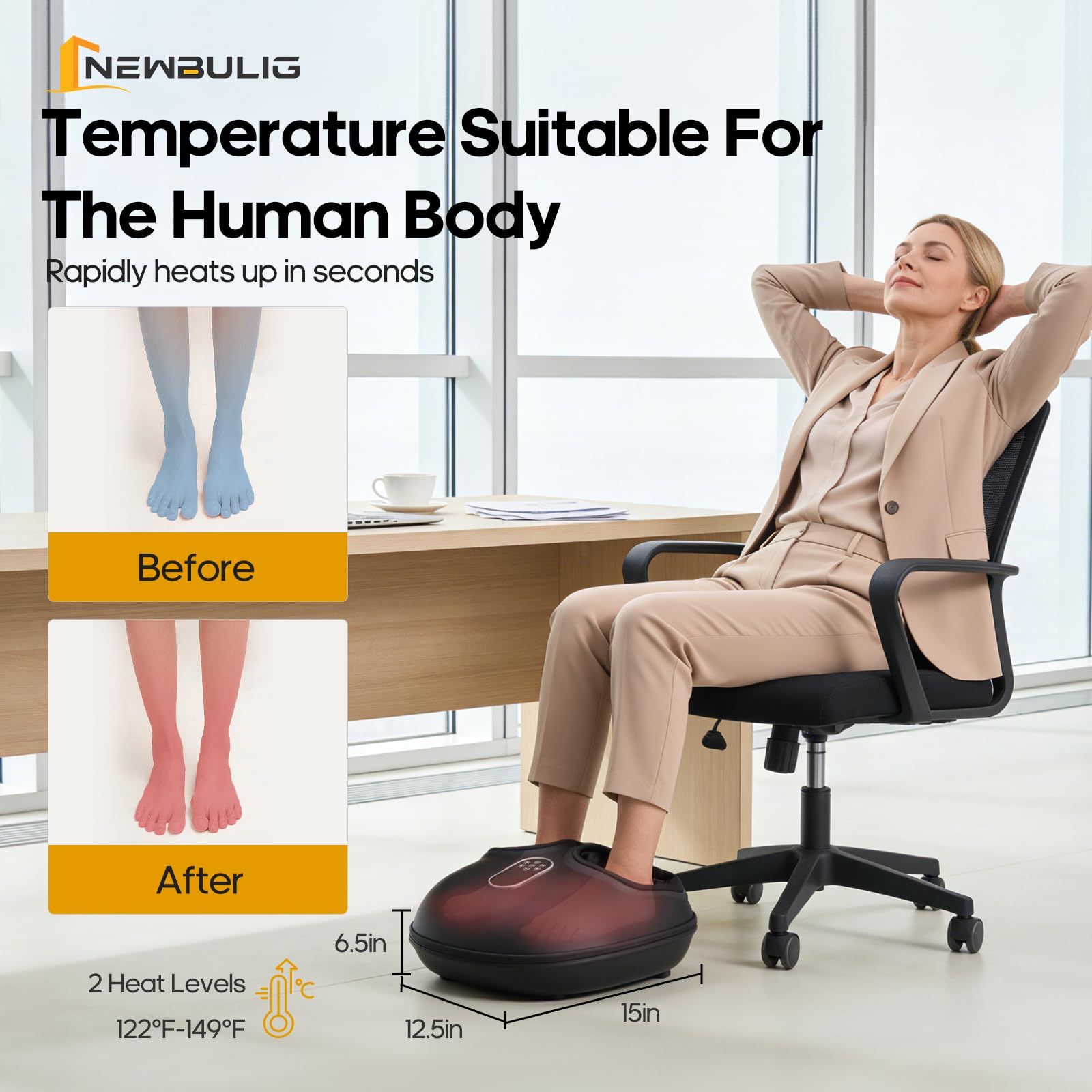 NEWBULIG Máquina masajeadora de pies con calor, compresión de aire y amasamiento profundo, 6 modos de masajeador de pies Shiatsu para alivio muscular, regalos de San Valentín para mujeres, hombres y