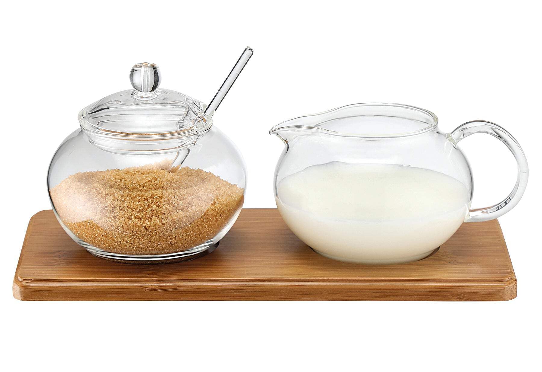 Set Servitore Latte E Zucchero Weis - Vetro E Legno, Con Vassoio In Bamb&ugrave;