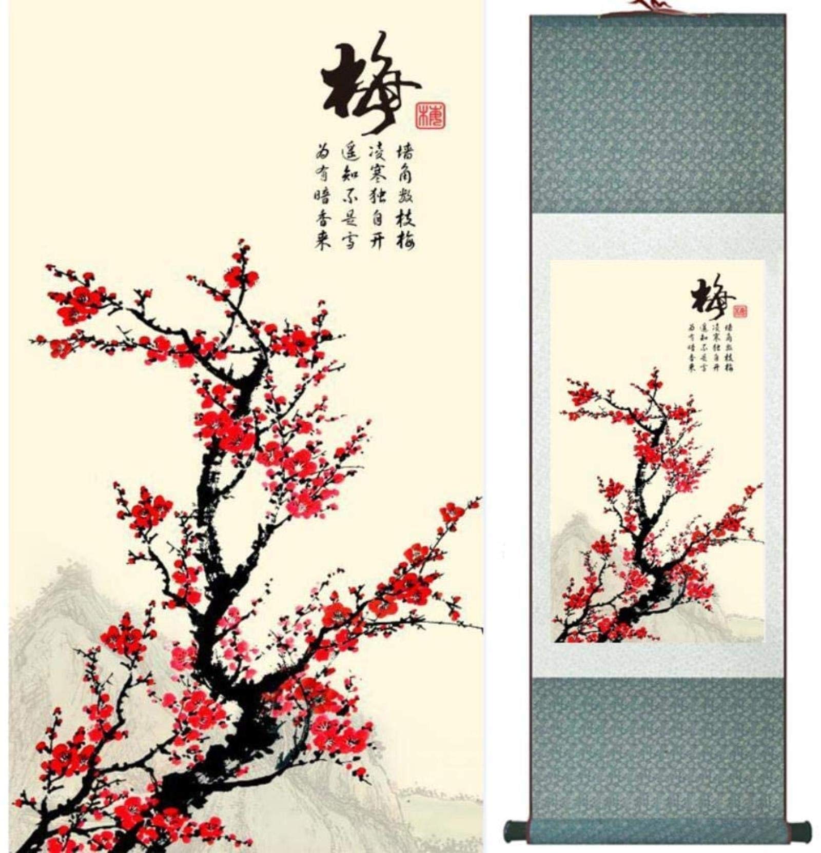 Peinture sur rouleau de soie d'art traditionnel prestige fleur de prunier