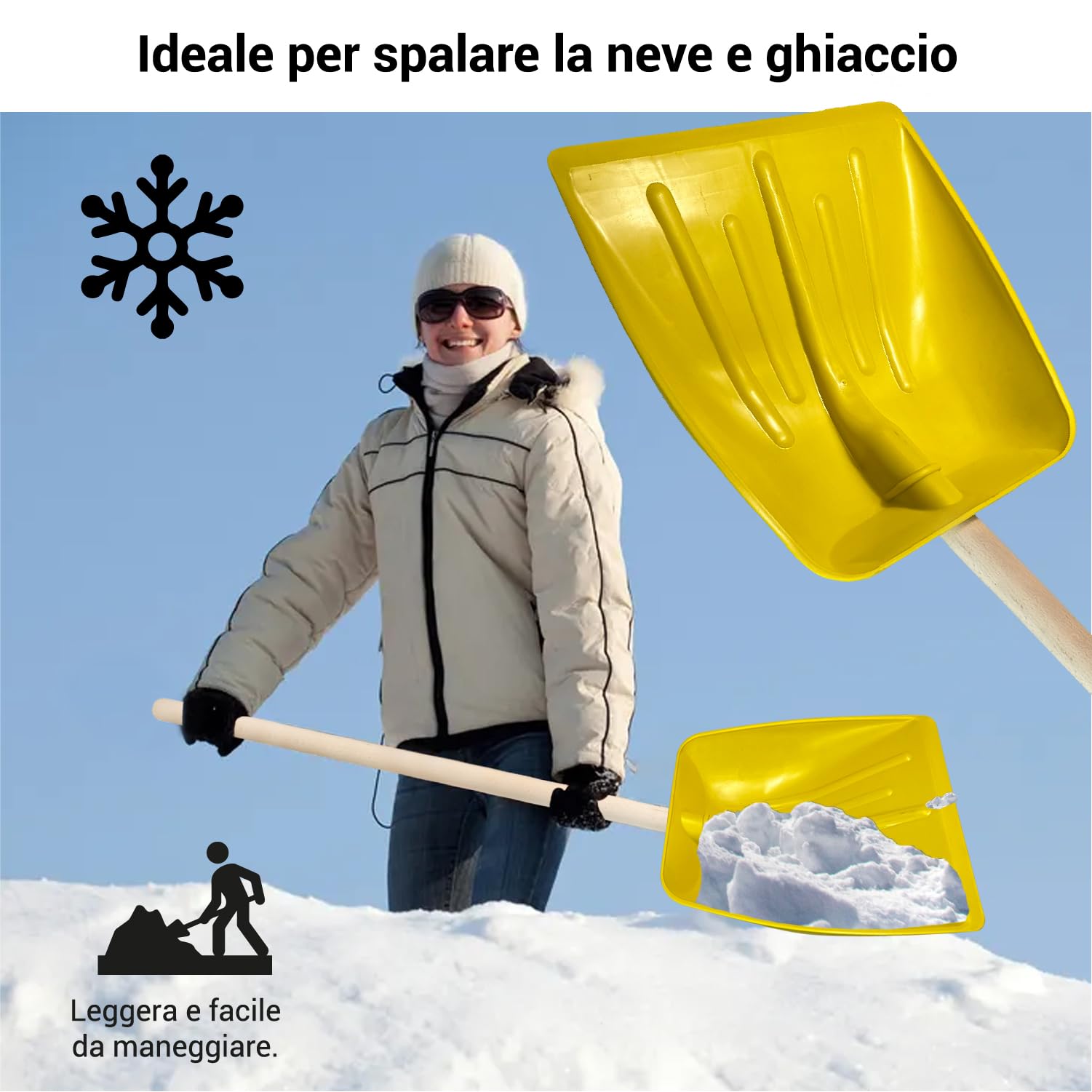 Crisalide® - Badile Super Resistente 37x42 cm con Manico in Legno - Versatile per Uso Agricolo, Giardinaggio e Lavori Pesanti, Multiuso, Pala da Neve
