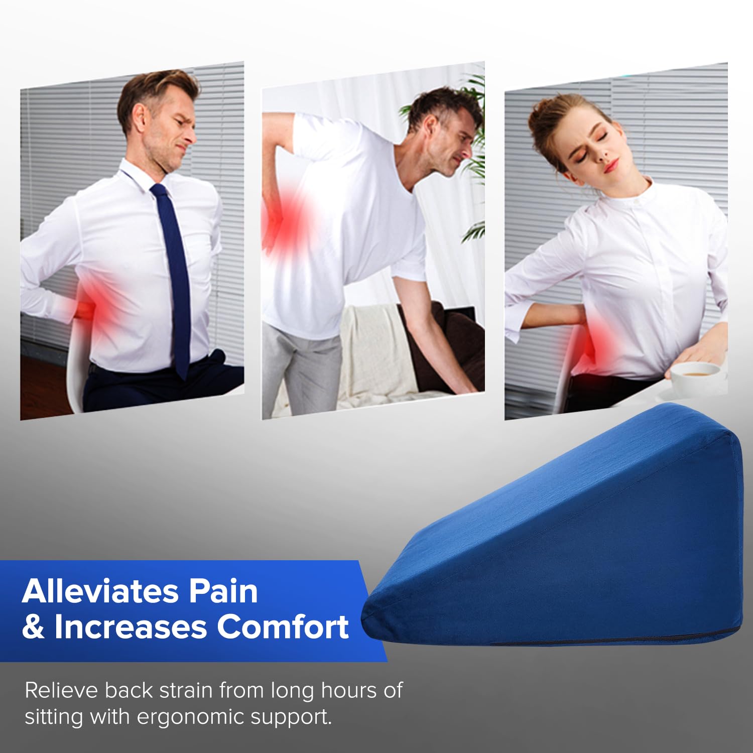 Amazon Basics Memory Foam Orthopedic Wedge Pillow |for Neck, Back Support, Cervical Pain, Acid Reflux, Snoring, GERD, Leg Elevation, Pregnancy -Ultra Soft Washable Velvet Cover -Blue, 25 x 44 x 45 CM - Image 4 thumbnail
