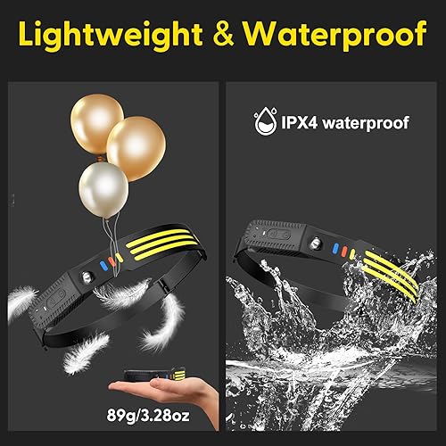 Miniatura 6 de Lsnisni Paquete de 3 faros delanteros recargables, lámpara LED de haz ancho de 230, linterna de cabeza con sensor de movimiento, 5 modos de luces