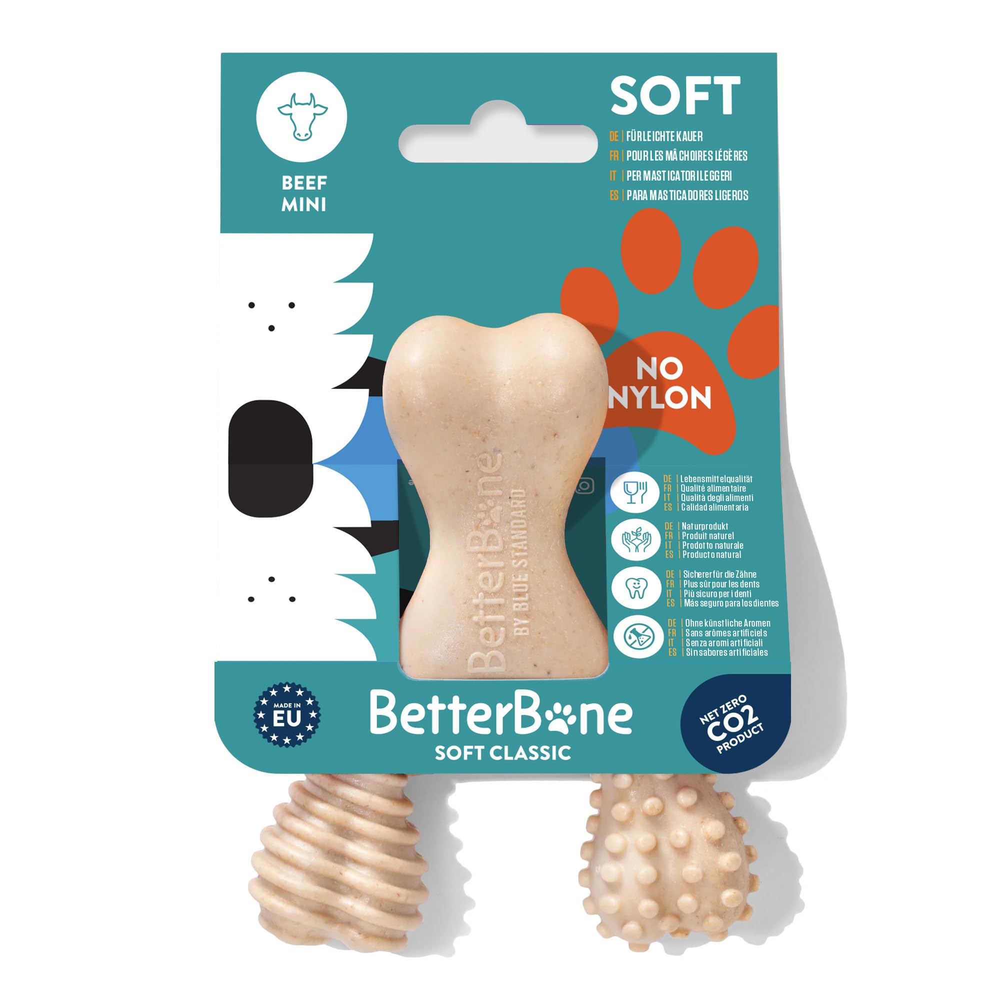 BetterBone - Hundespielzeug zum Kauen - Mini Soft Beef - Kauknochen Hund Nylon- & GMO-frei auf Zellulosebasis - Kauspielzeug weich mit leckerem Rindfleischgeschmack - Kauholz Splitterfrei & nachhaltig
