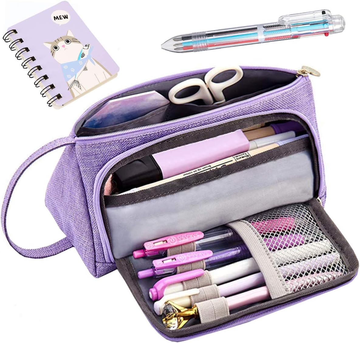 WUXL Big Capacity Pencil Case Marker Pen Pencil Case Stationery Bag for School Office Student Girl Adult Teen (Purple)
