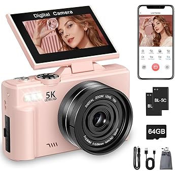 5K Digital Camera 75MP WiFi DSLR Cameras Auto Focus 18X Zoom with 180  Flip Screen 3 Inch LCD 64GB Card 2 Batteries Compact Vlogging Camera for Travel Youtube Beginners Teenagers Students