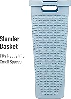 Vista 6 de Mind Reader Cesta de lavandería delgada con tapa, cesta de ropa de 40 L, diseño de mimbre premium, plástico, azul bebé