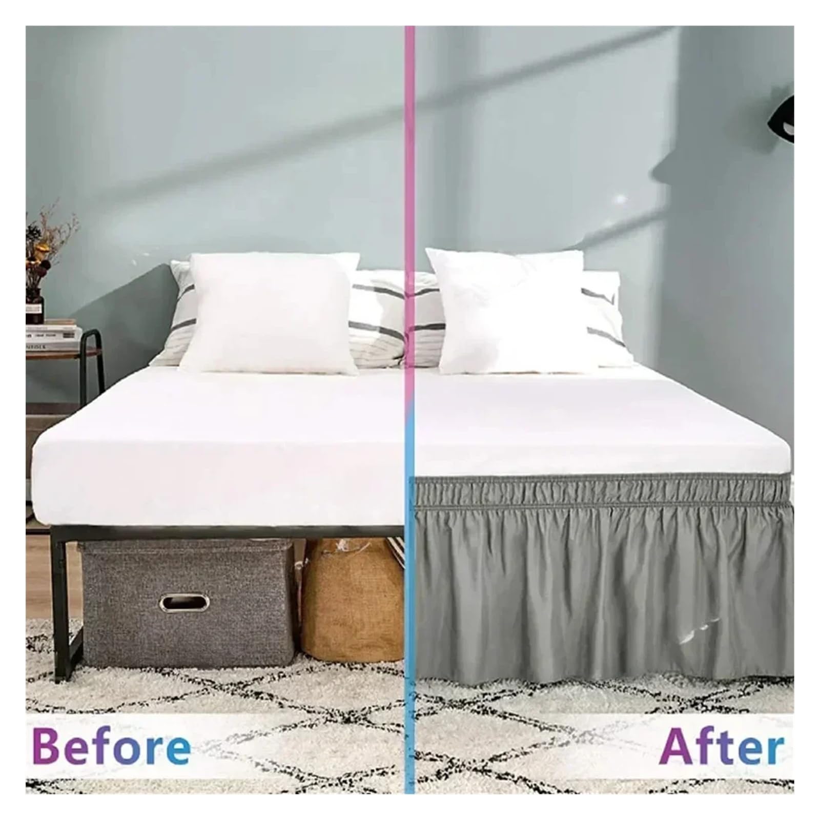 Vestiletto, Mantovana Giroletto Matrimoniale Gonna da Letto con Volant Elastici, Morbida e Confortevole, Avvolgente, Resistente allo sbiadimento, Senza Superficie(White,Twin 190.5x99x40cm)