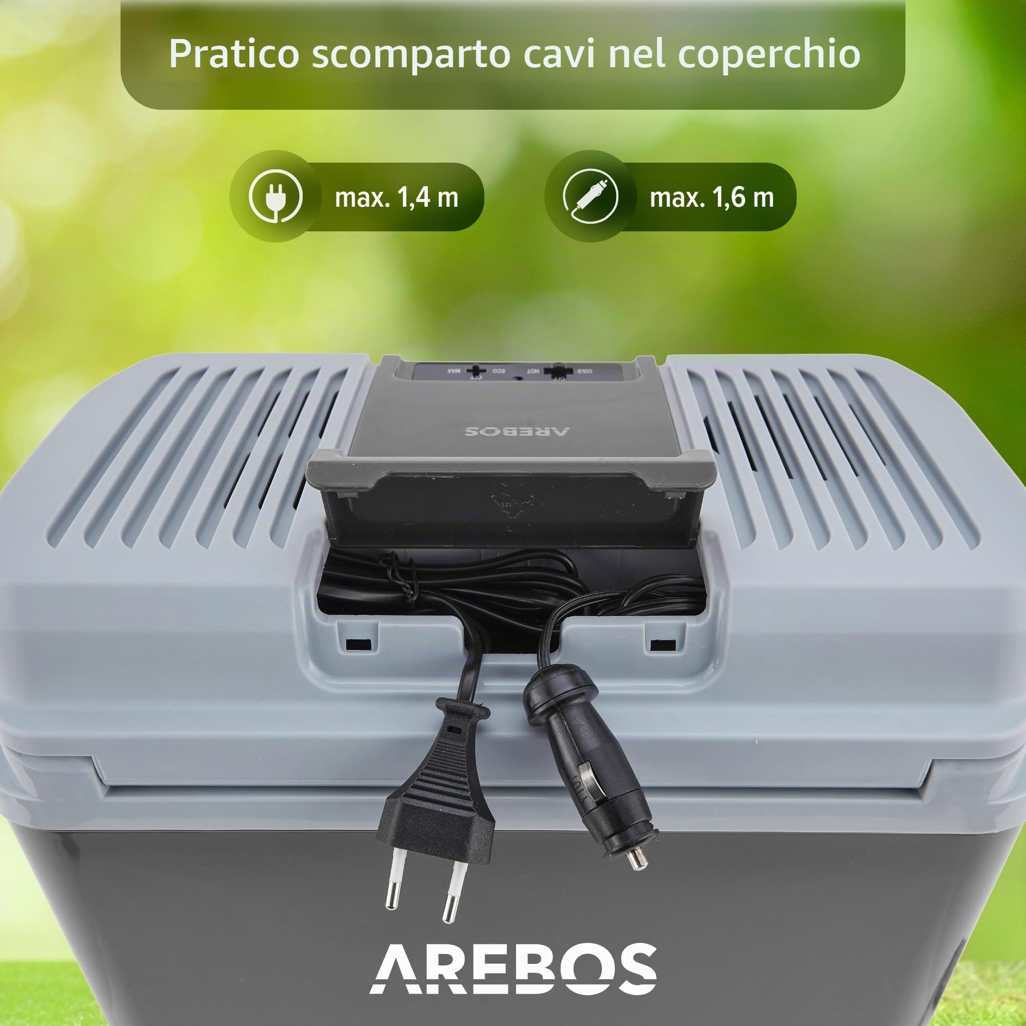 Arebos Frigorifero portatile | Frigoriferi per auto | 20 litri | per raffreddare e mantenere caldo | con modalità ECO | 12/230 V per auto e presa di corrente | Frigoriferi Portatile Elettrico