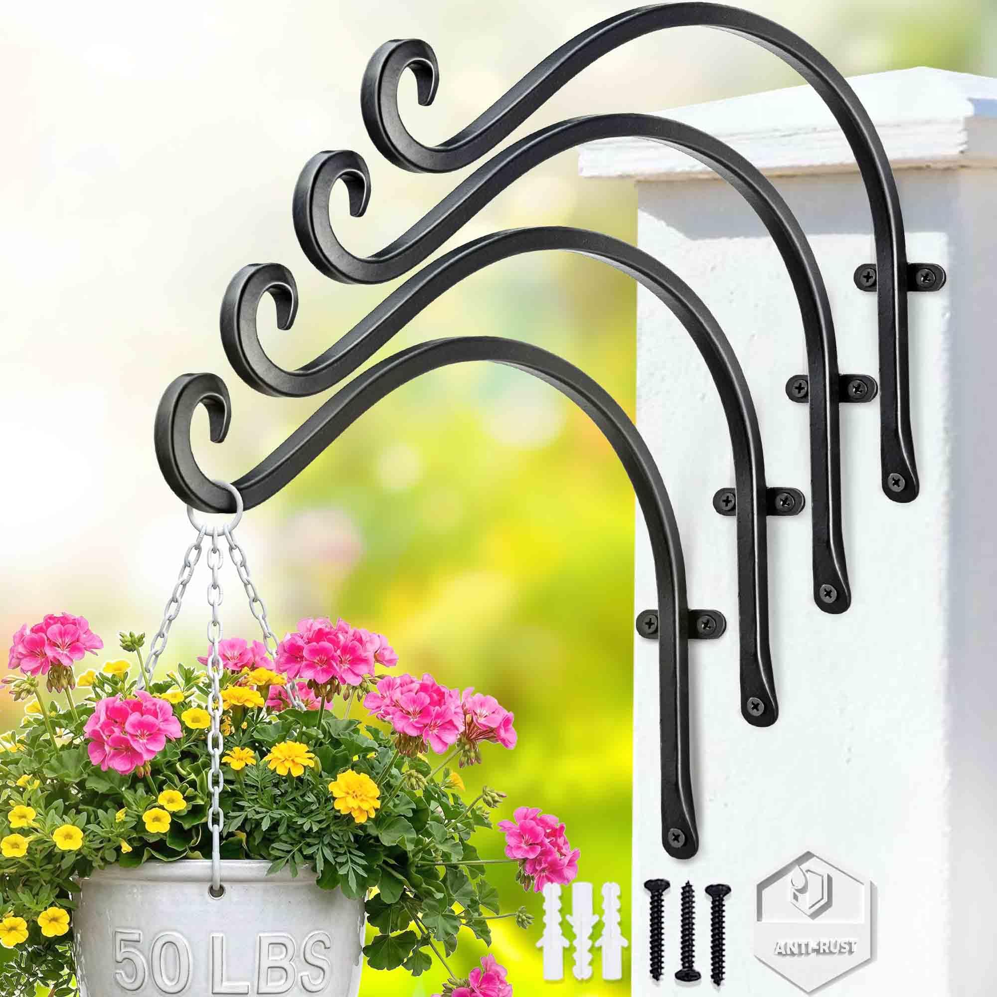 Qiang Ni Black-4Pcs Bird Feeders Hanger (4 Pieces/12 Inch) Outdoor Plant Hanging Brackets More Stable And Sturdy Hanging Plant Bracket. (Black) (, 12" Black)
