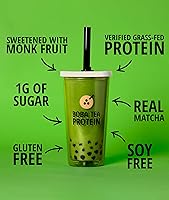 Vista 4 de Boba Tea Protein Matcha Latte Polvo aislado de proteína de suero alimentado con pasto de 0.88 oz Bebida de proteína de té de burbujas sin gluten