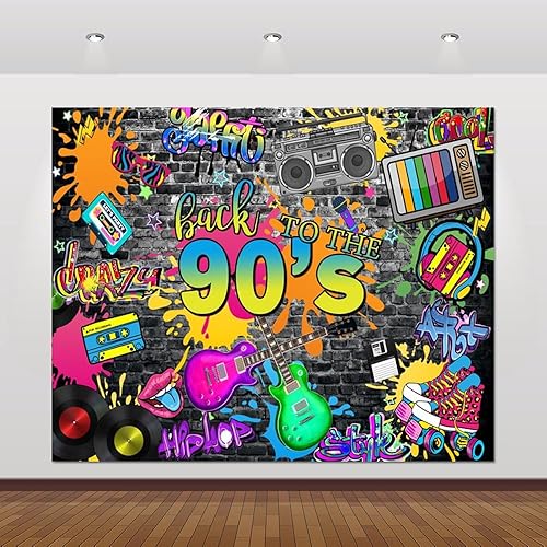 Telón de fondo de 10 x 8 pies de los años 90 para sesión de fotos, hip pop, fiesta de cumpleaños de los años 90, graffiti, pared, retro, radio,