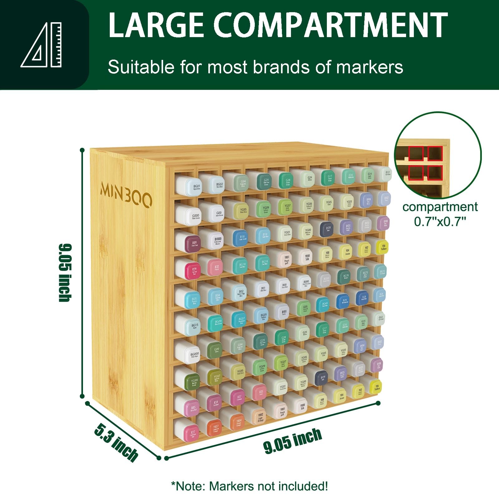 Organiseur Marqueurs Bambou MinBoo - 144 Compartiments Pour Fournitures D'Art