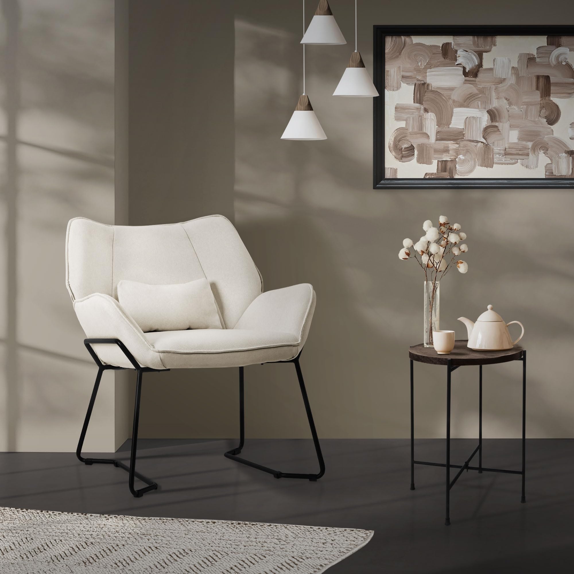 ML-Design Blauwe Lounge Fauteuil, Relaxfauteuil Met Linnen Bekleding En Metalen Poten