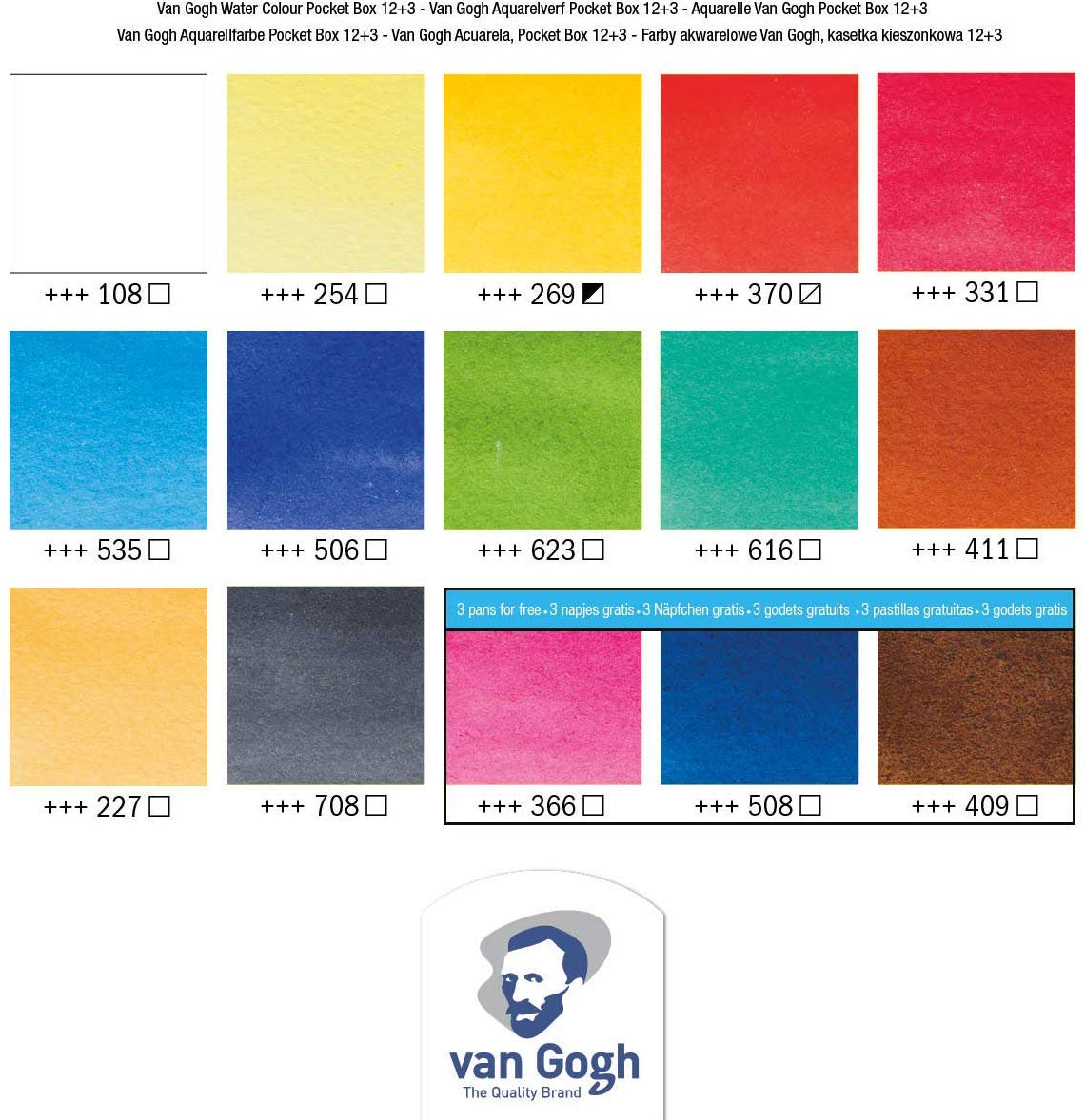 Van Gogh - Acquerello Van Gogh 15 Mezza Benne + 1 pennello + pennello per riserva d'acqua