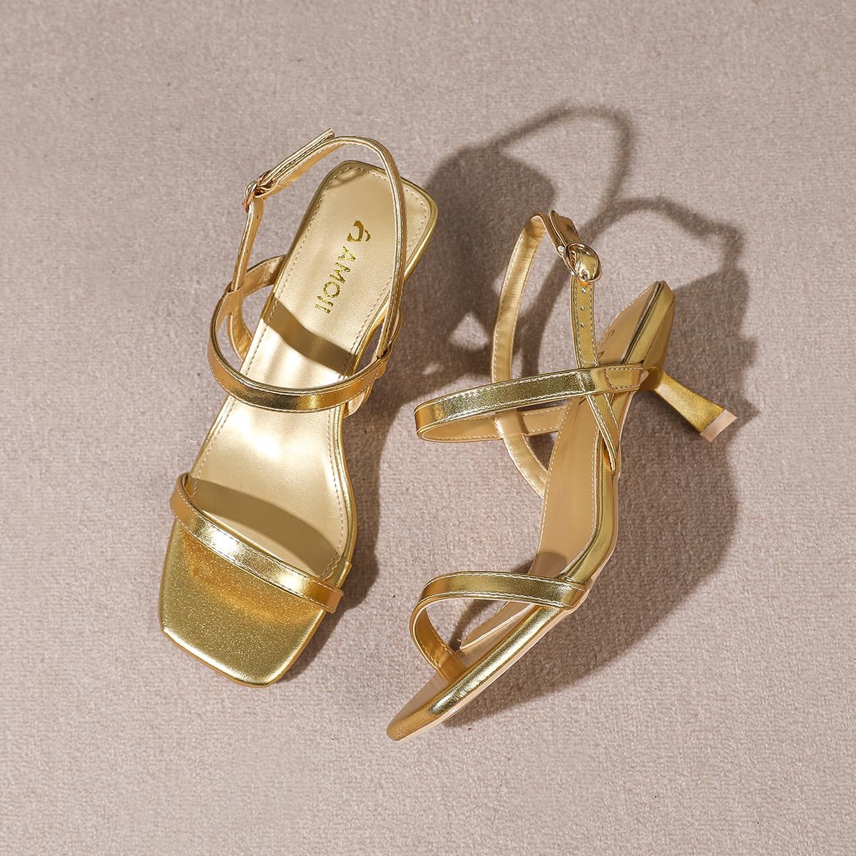 Amoji Women's 2.5 Inch Low Kitten Heel Heeled Sandals Party Wedding Dress Shoes FZ326 Gold 9 women - Image 3