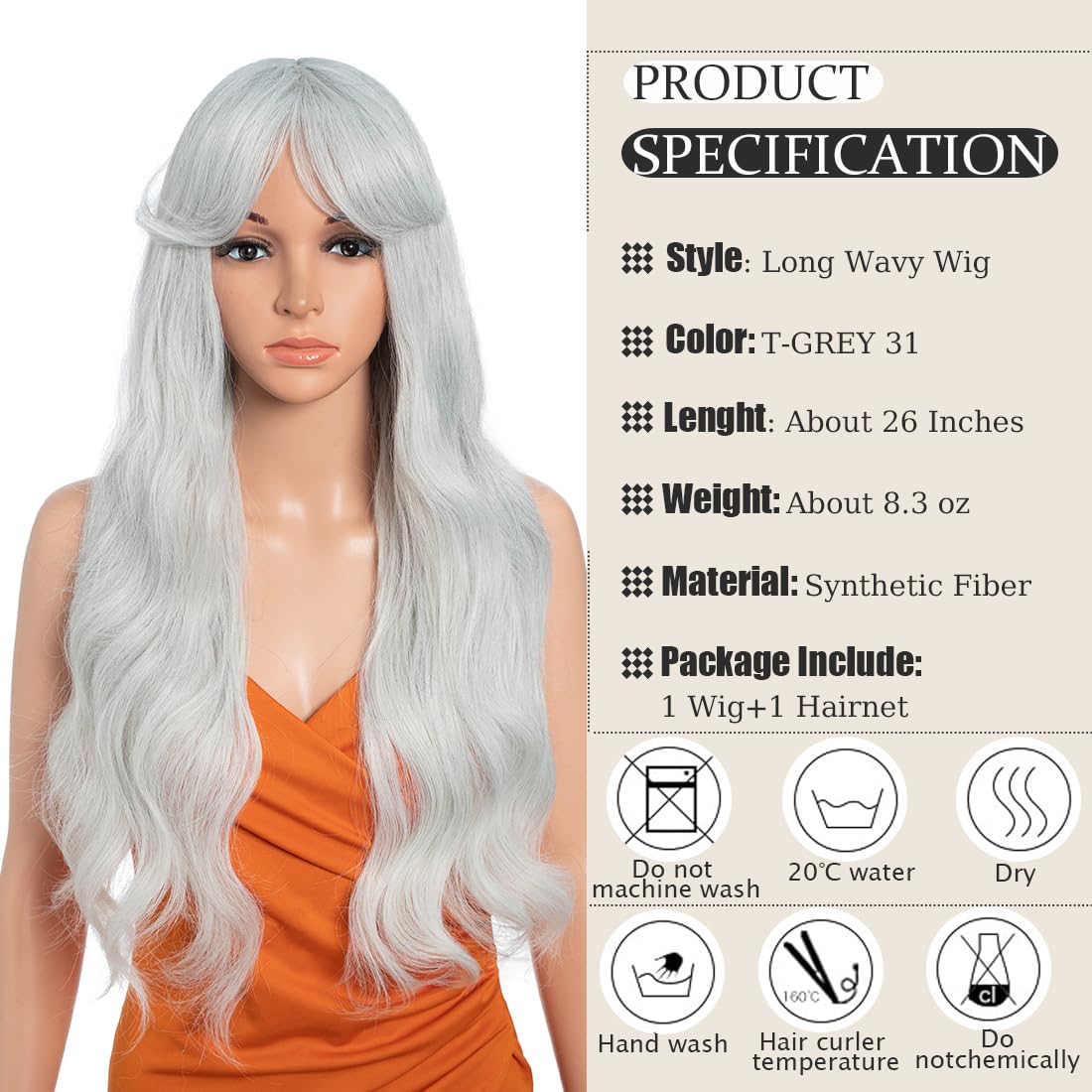26 Inch Long Wavy Wigs for Women Black Wig with Bangs Ombre Brown Wig with Dark Roots Long Layered Wig Heat Resistant Synthetic Wig Natural Looking Wigs for Daily Party Use(T-GREY 31) - Image 2