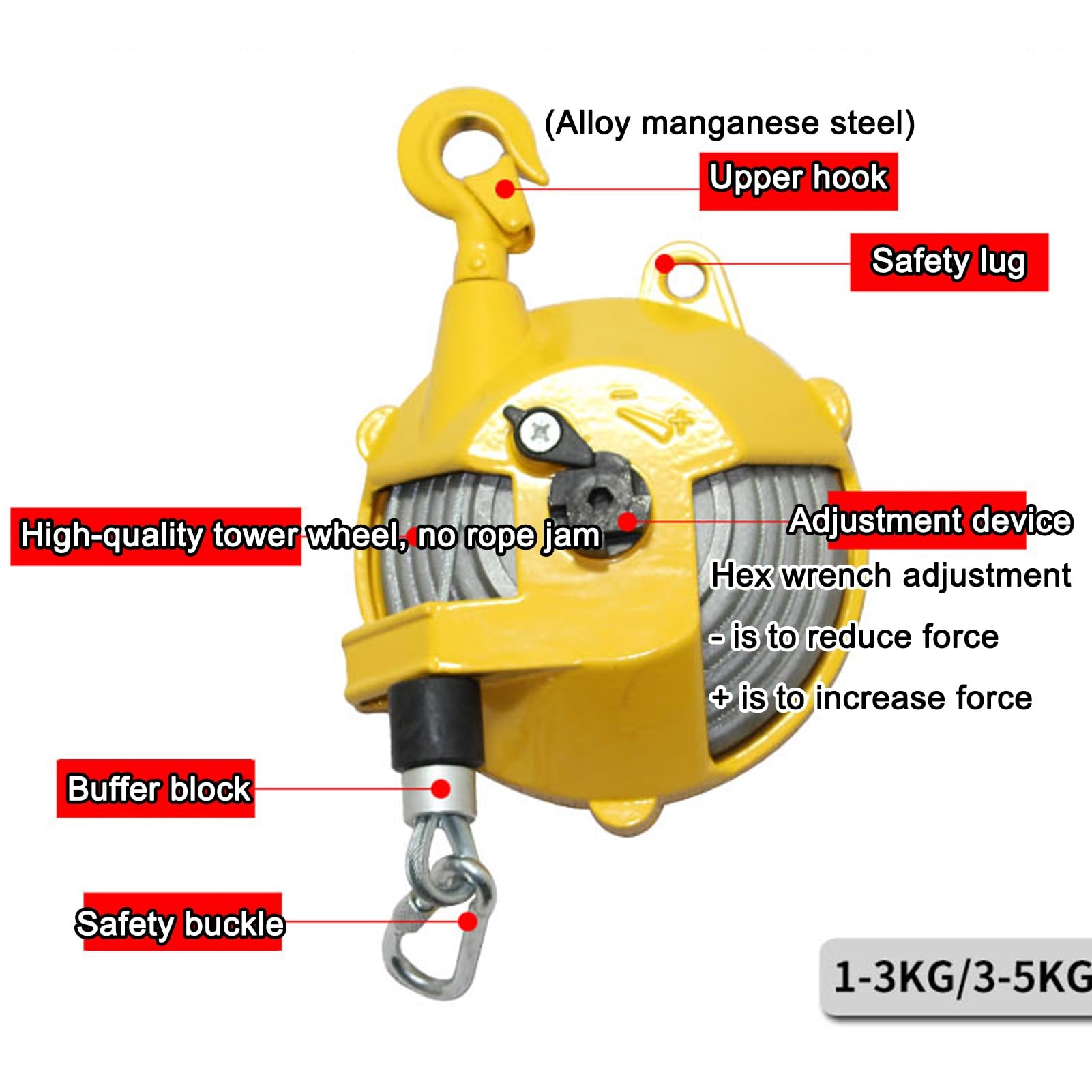Supporto per utensile Retrattile con bilanciatore a Molla Regolabile da 1 Pezzo per Una Maggiore efficienza lavorativa e Una riduzione dell'affaticamento (3-5 kg)