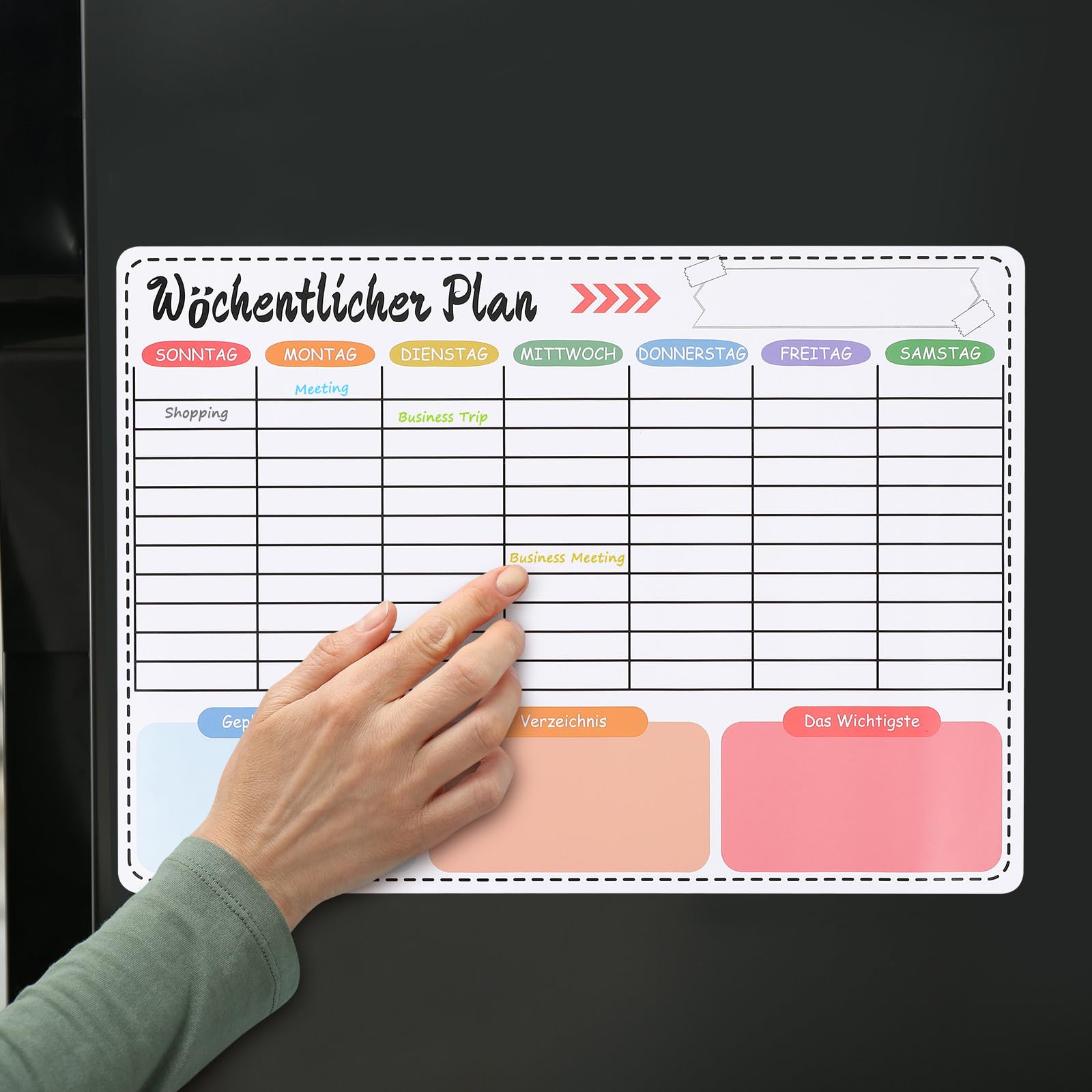 Magnetischer Wochenplaner für Kühlschrank, Weiß, Abwischbar | Wochen und Monatsplanung, für Küche und Büro, Wiederverwendbar, aus Kunstharz, Schlichtes Design