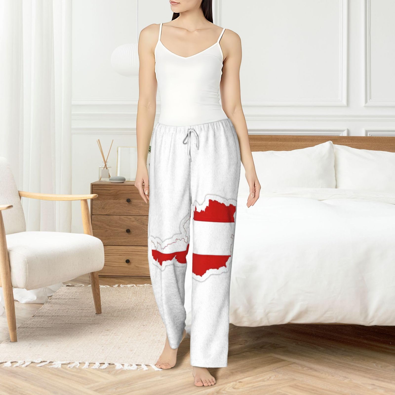 Damen-Schlafanzughose mit österreichischer Flagge, Flanell, warm, bequem, für Urlaub, Weihnachten