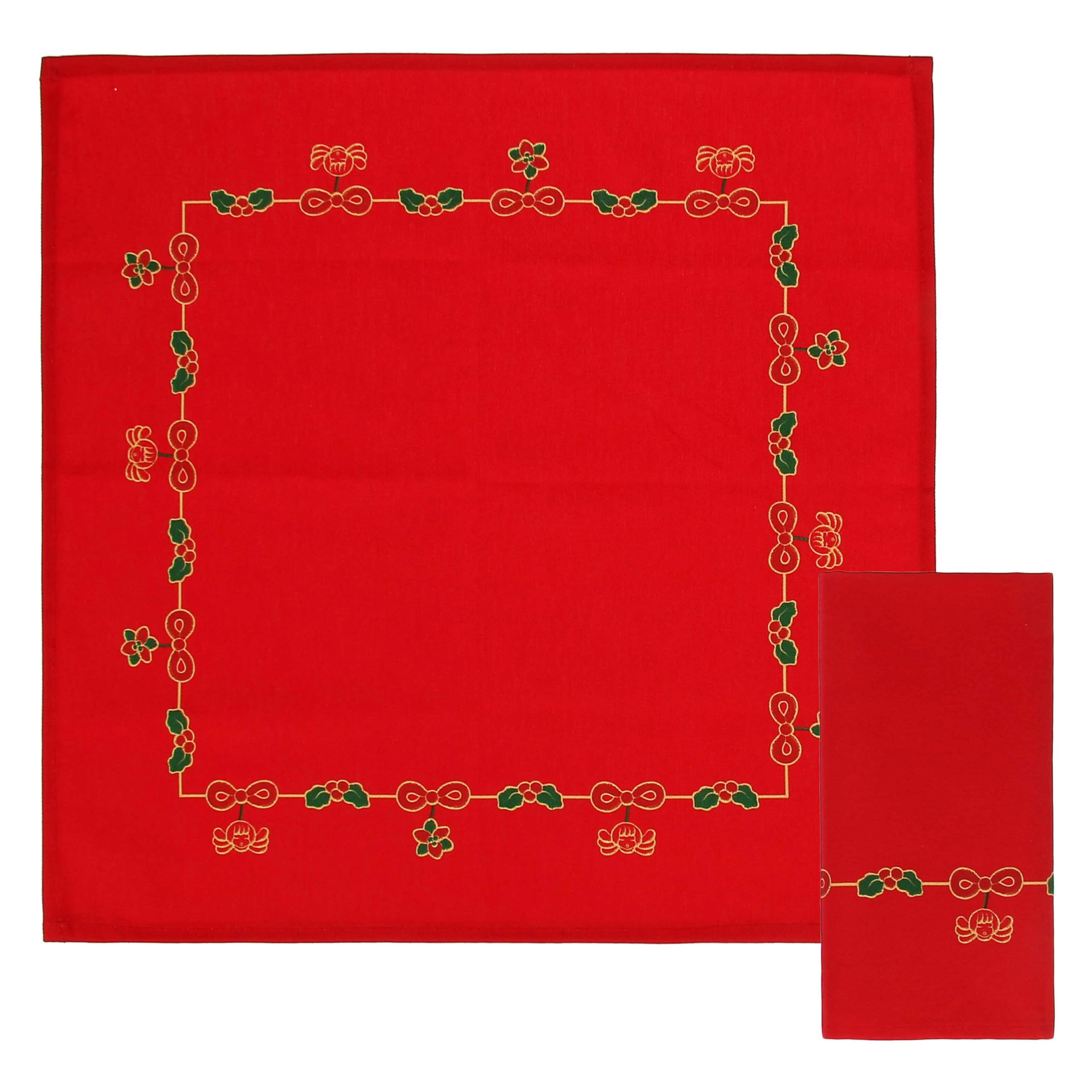 THUN, Set of 2 Red Napkins in 100% Cotton, Christmas Wish Range Decorated with Angels and Christmas Icons, Gift Idea, Diameter 20 cm