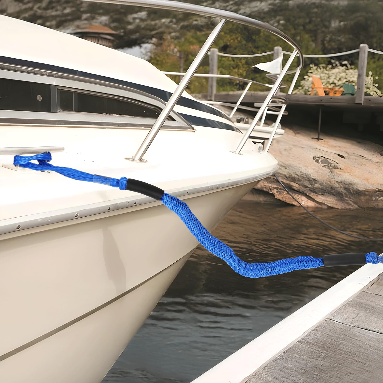 EFUTURETIME 2 x Festmacherleine Boot Bungee Seil 4 Feet (10cm), Bootsleine Festmacher Bungee Quick Release mit Auge und Haken, Tauwerk Bootszubehör für Boote, Motorboot, Blau