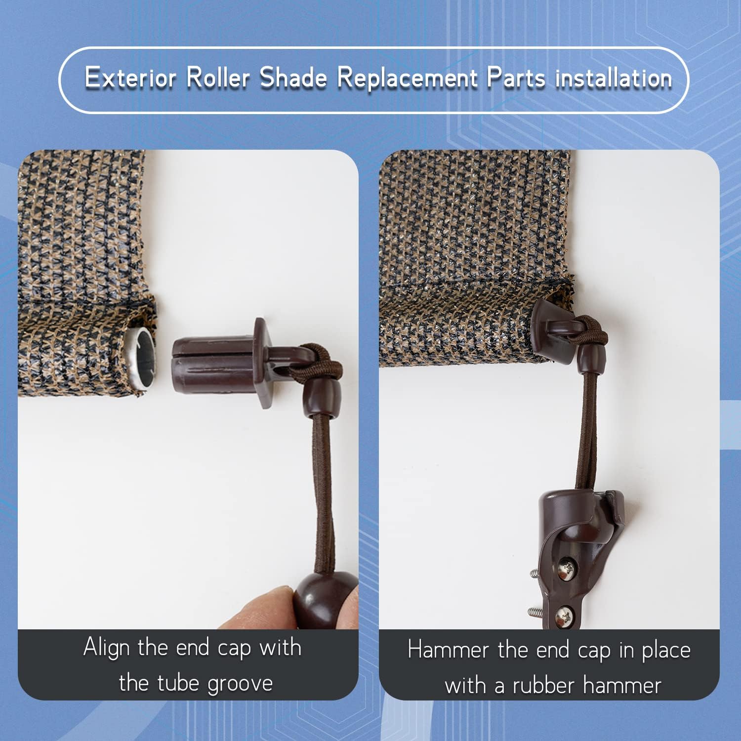 Sun Shading Components Bunge kit and end Cover, Weather Resistant, Suitable for Coolaroo Outdoor Roller Blinds, Outdoor Blinds, and Roller Blinds (Brown, Bungee kit + end Cap)